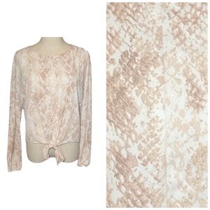 Snake Print Black Tape Top Blouse Beige White Ladies Long Sleeve S